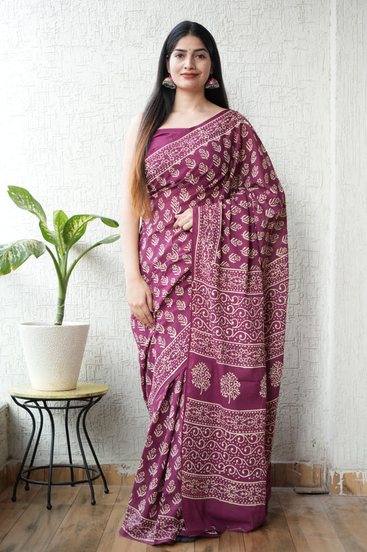 Jaipur Hand Block Printed Mulmul Cotton Saree