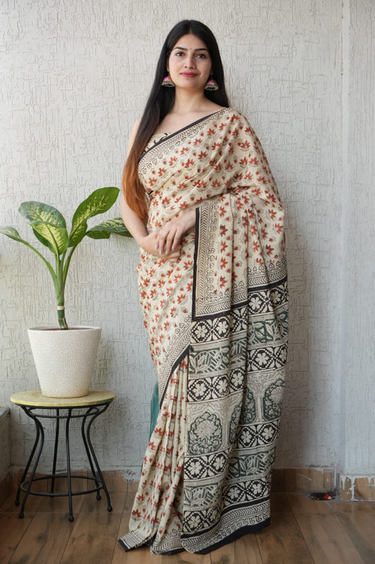 Jaipur Hand Block Printed Mulmul Cotton Saree